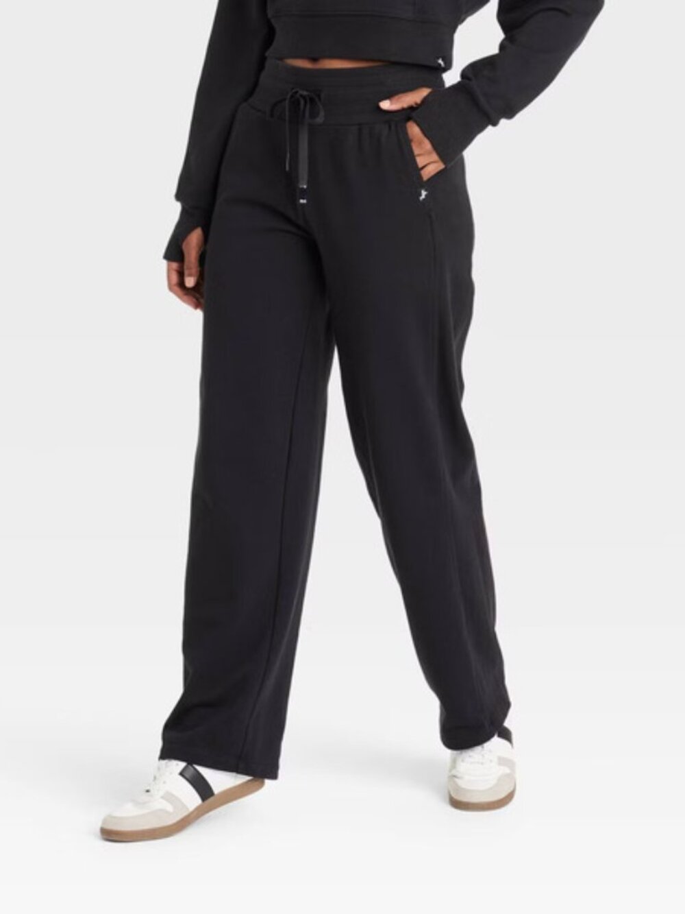 JoyLab French Terry Straight Leg Sweatpants in black size medium wide leg pants